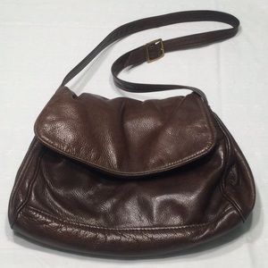Chocolate Brown Leather Crossbody Multiple Compart